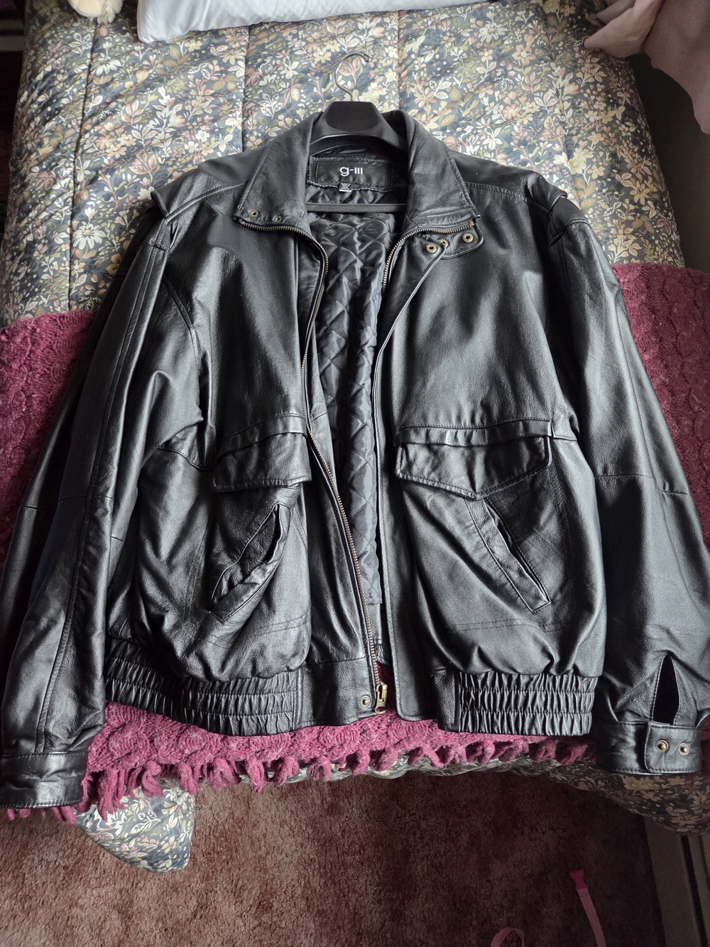 G-III Black Leather Bomber Jacket